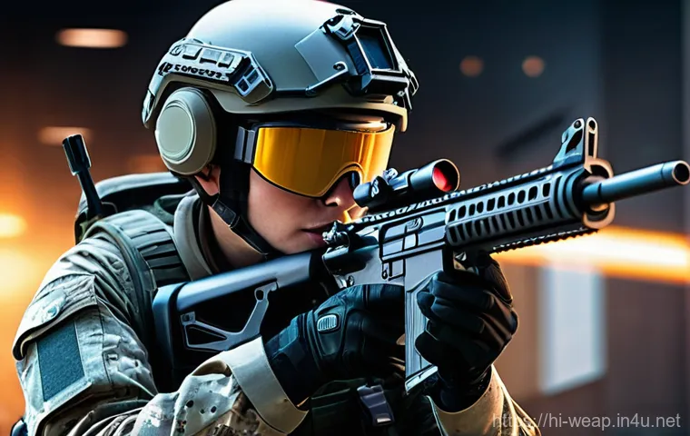 군용 소총 종류 - **Prompt:** A highly detailed image of a modern soldier, either male or female, in a sleek, futurist...