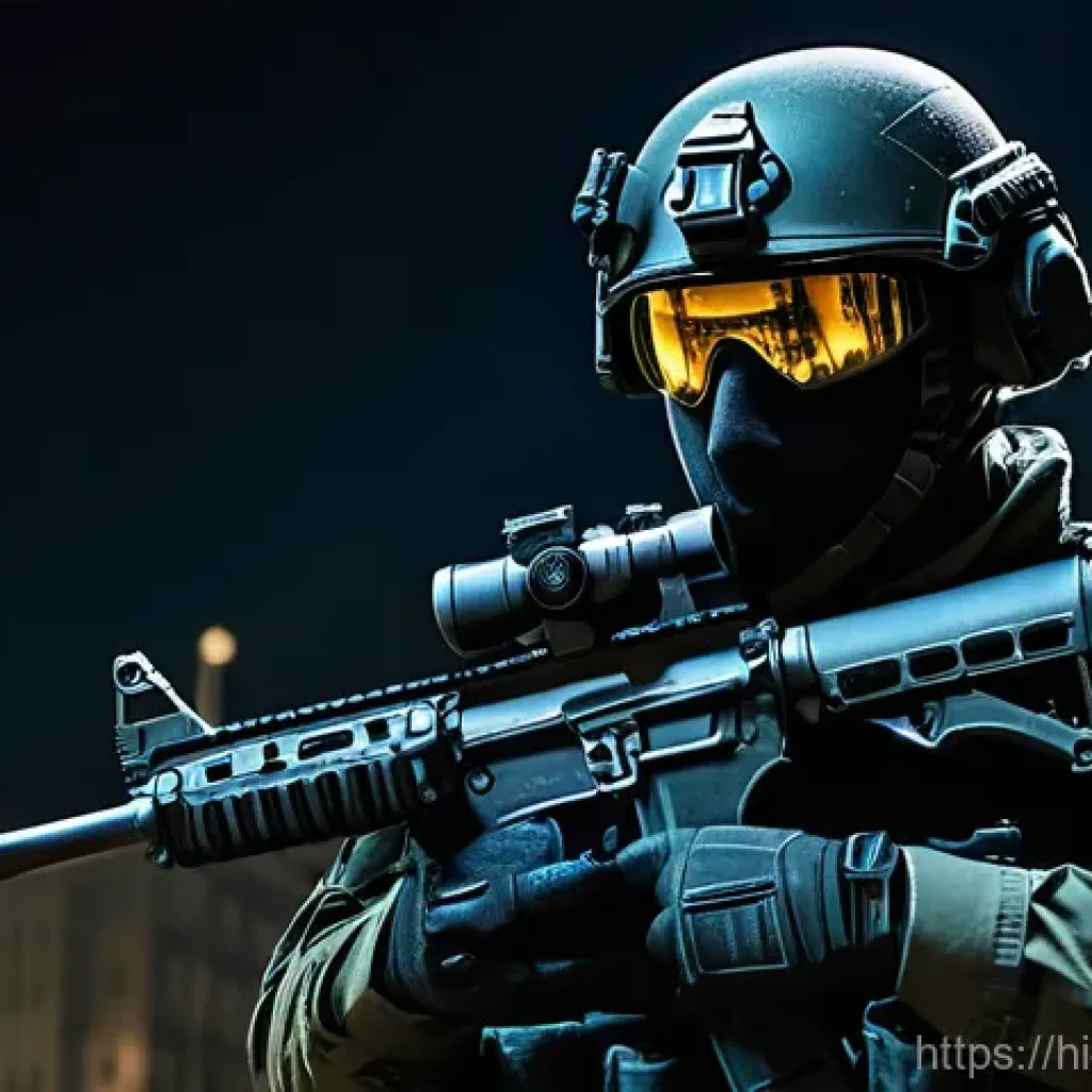 특수 작전용 소형 무기 - **Prompt:** A highly detailed, realistic image of a lone special forces operator in a dense, moonlit...