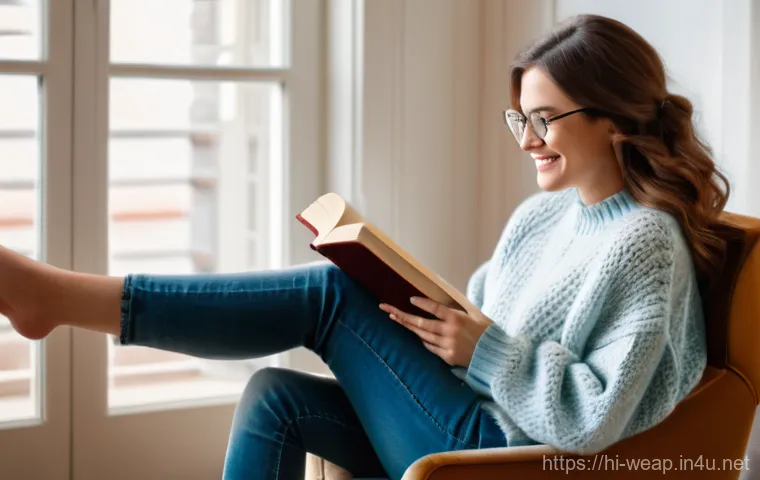 전차 대 전차 전투 사례 - A young woman (mid-20s) with long, wavy brown hair, wearing a comfortable, oversized cream-colored k...