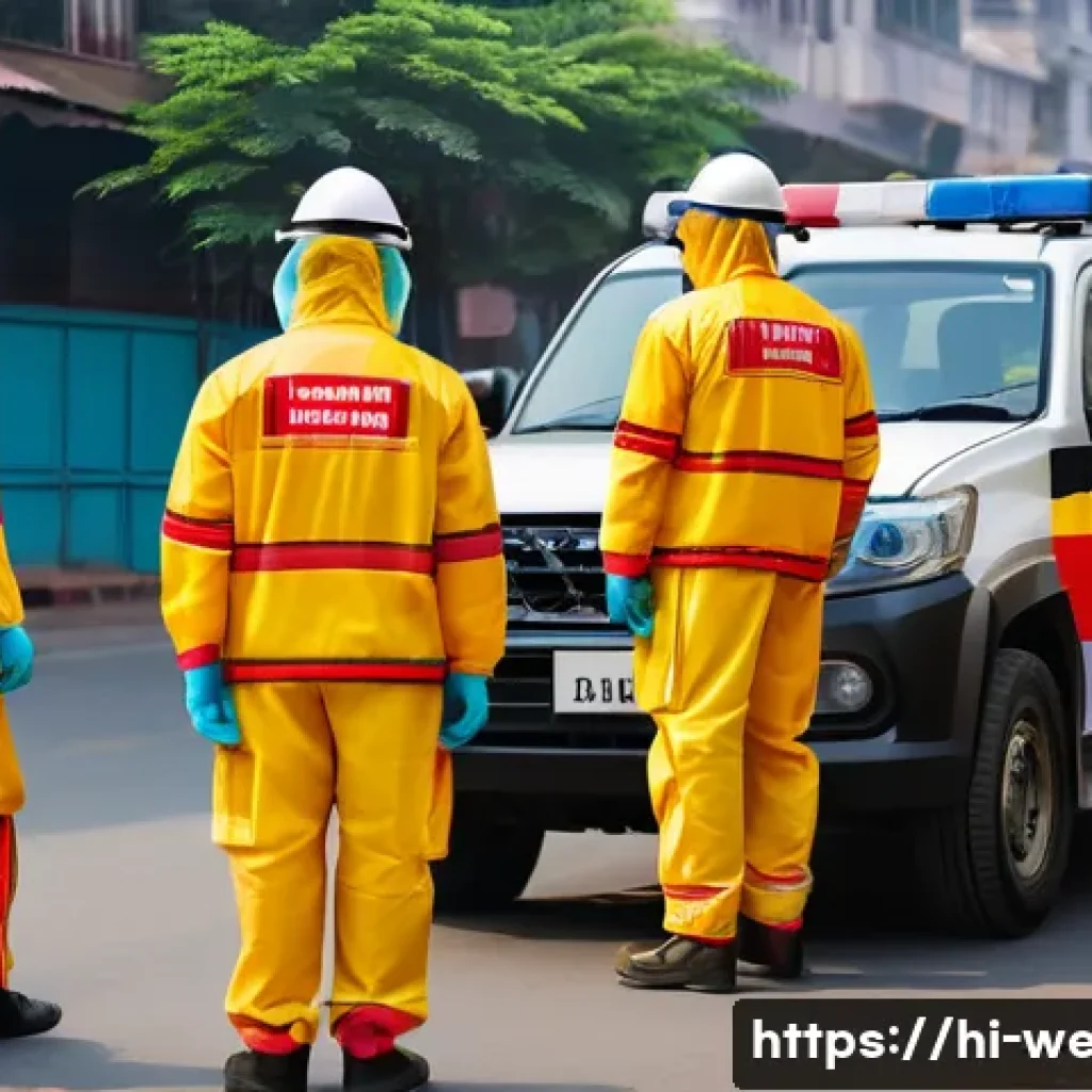 생화학 무기 대응 방안 - A detailed scene depicting a team of Indian emergency responders wearing high-quality personal prote...