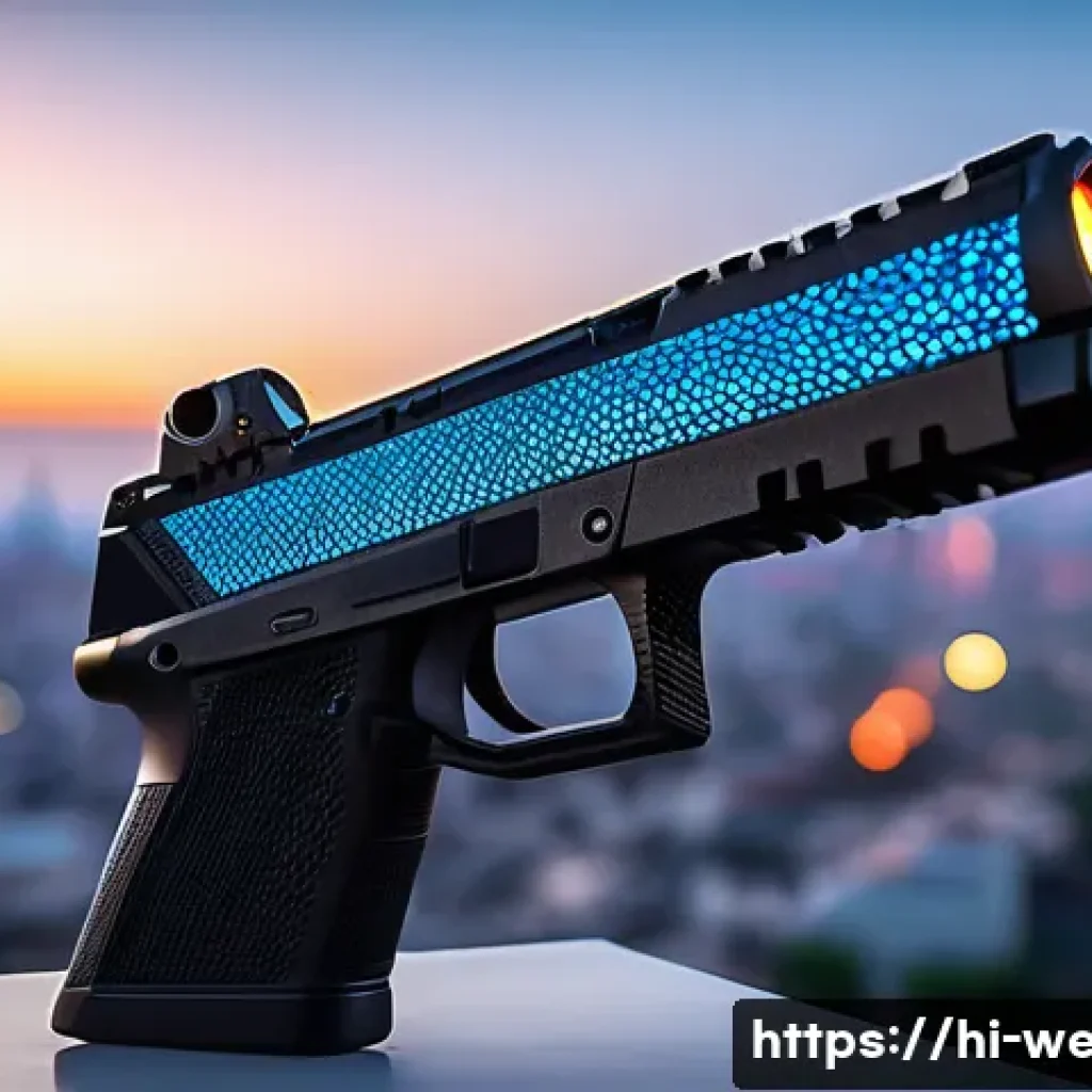 초소형 무기 시스템 개발 - A highly detailed close-up of a compact micro weapon system designed with carbon fiber and titanium ...
