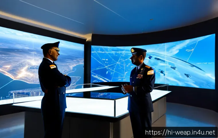 공군 무기 시스템의 발전 방향 - Photorealistic modern air force command center in India, Indian aerospace engineers and uniformed of...